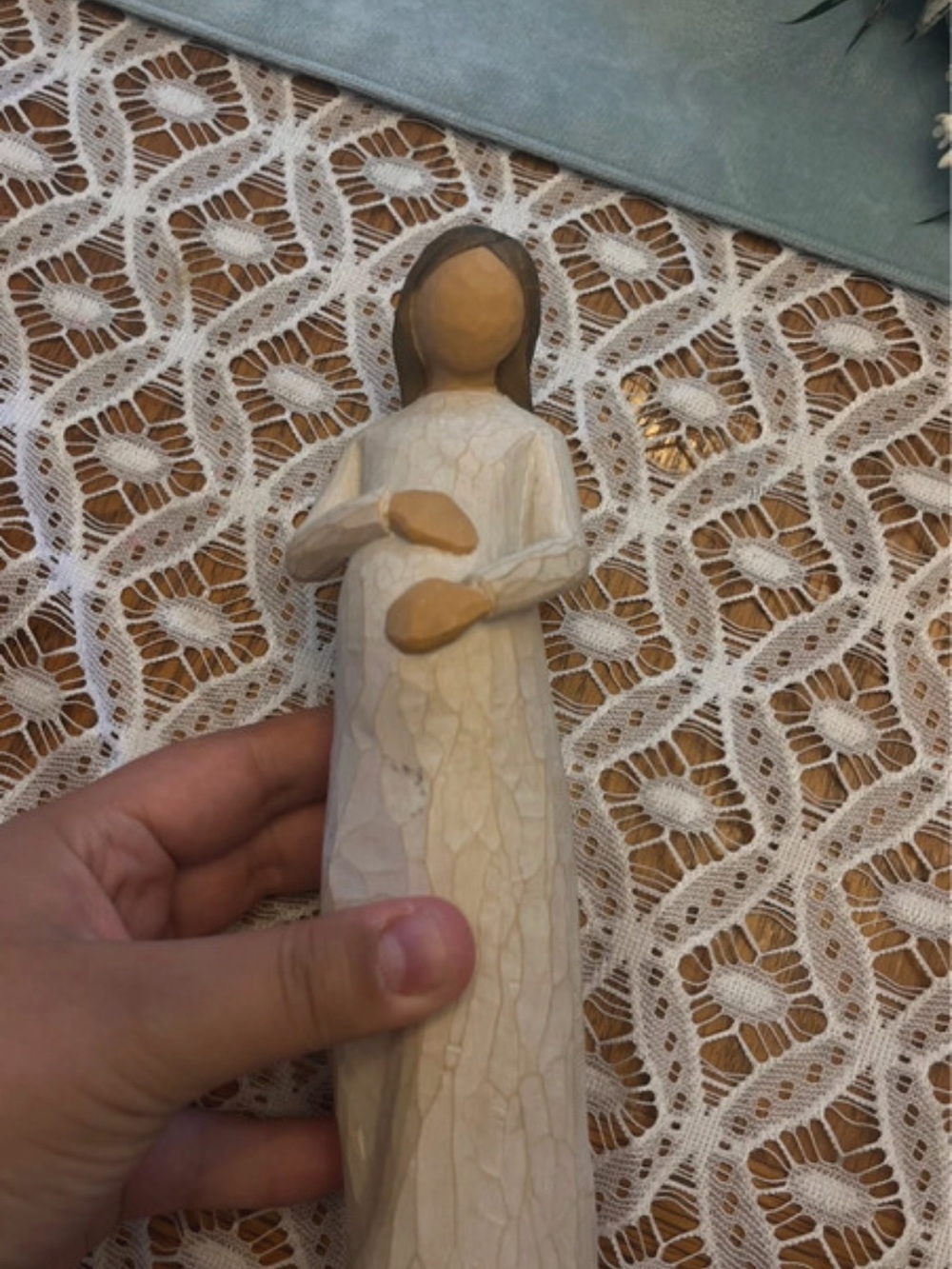 Willow Tree Cream and Brown Hand-Carved Angel Figurine